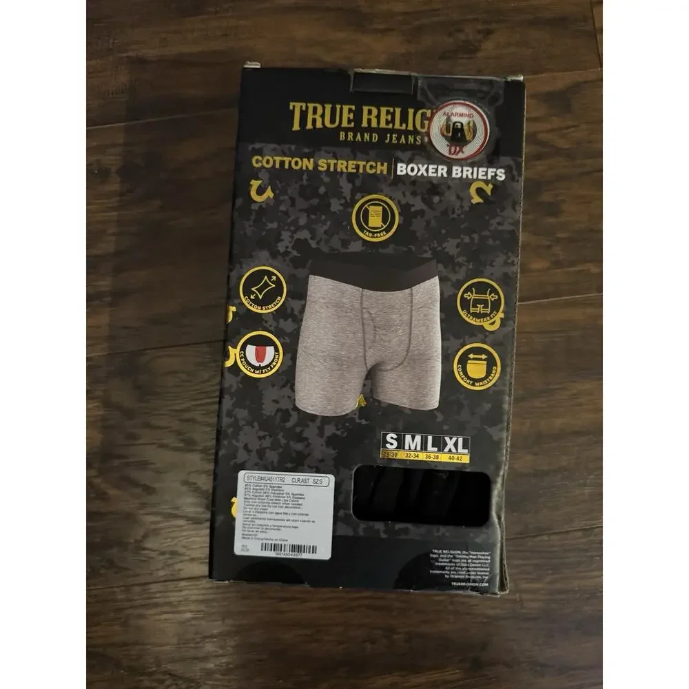 True Religion Cotton Stretch Boxer Briefs 4 Pack Black Gray Sz:Small